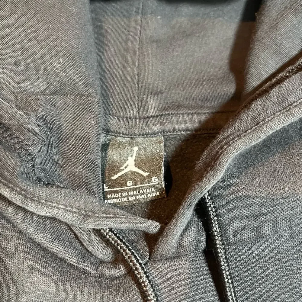 Jordan Hoodie Mens sz L Black Fleece Pullover Flight AH4509-011 Spell Out